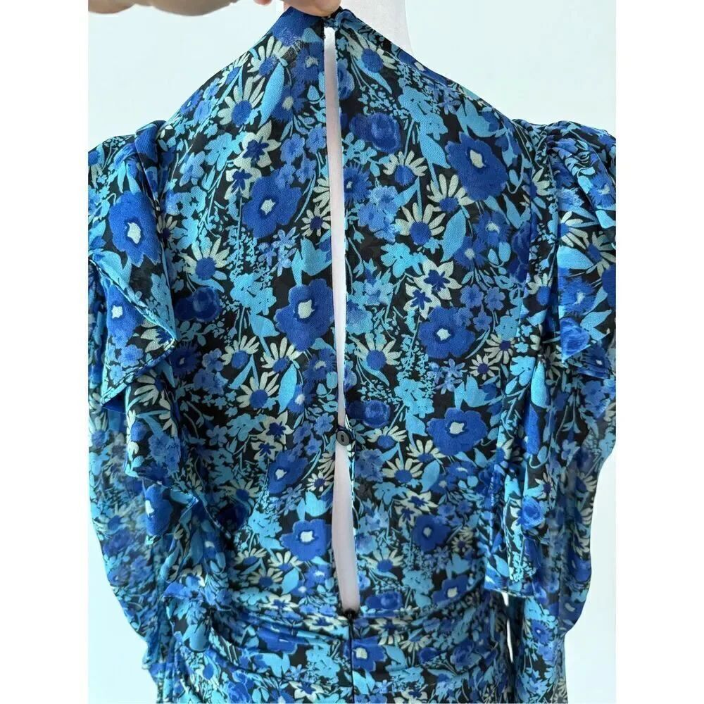 🦋 ZARA Blogger Favorite Draped Romantic Ruffle Ruching Keyhole Floral Mini Dress - Picture 13 of 15